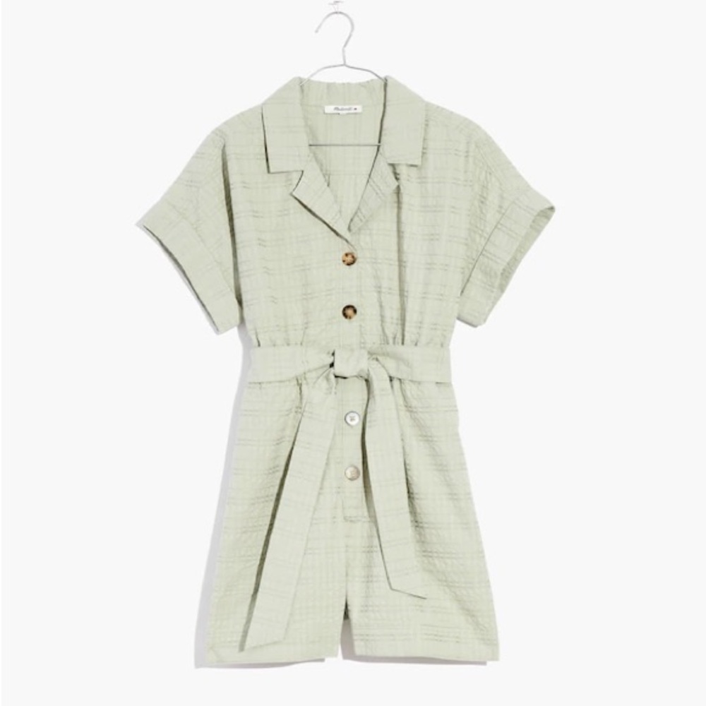 Madewell Light Green Short Sleeve Button-Up Romper